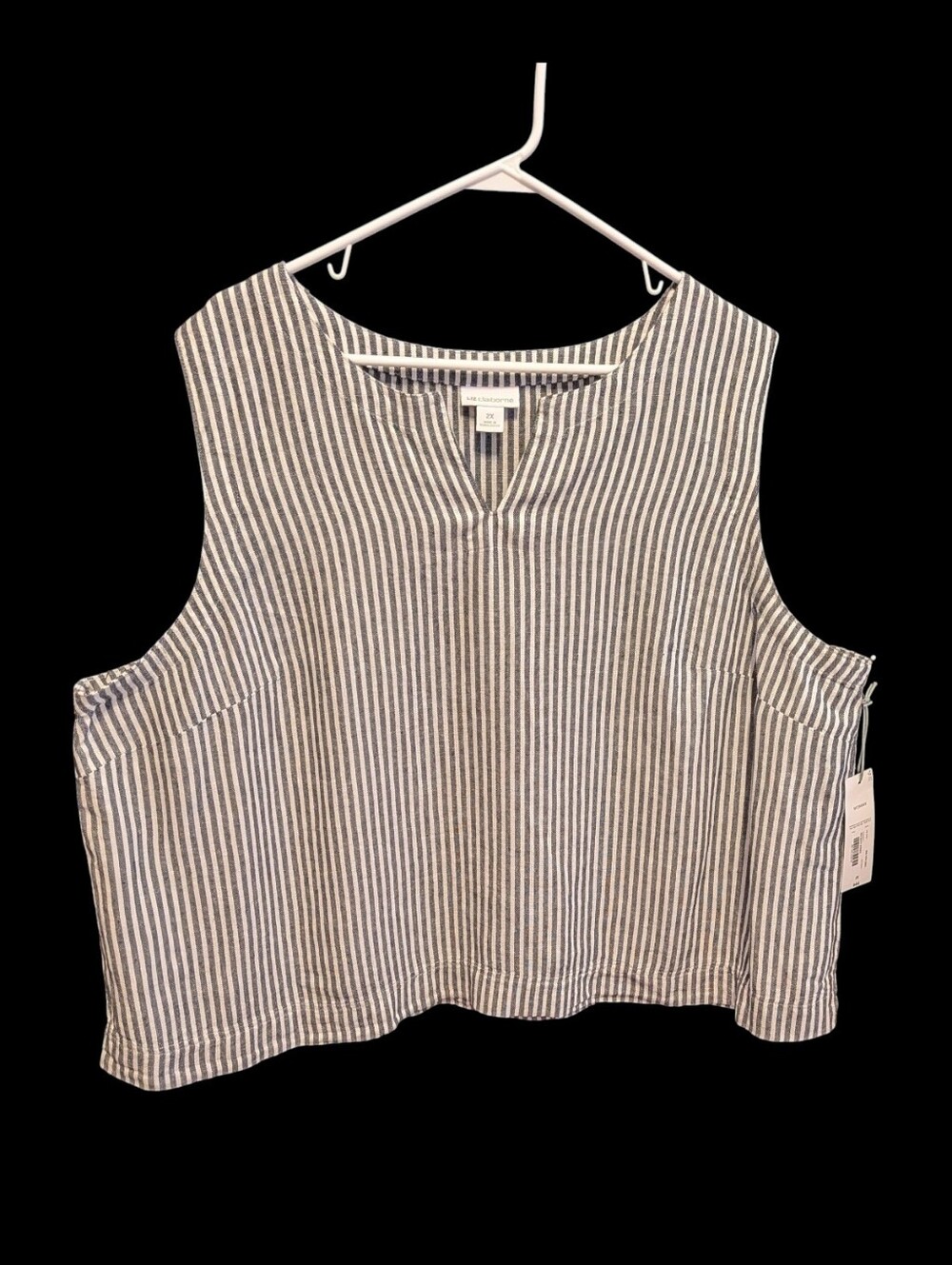 Size 2X Liz Claiborne Striped LINEN/ Rayon Top. Oversized Casual Beachy Bust 60"